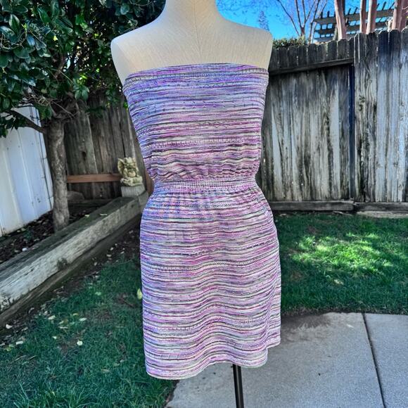 Aqua Multicolored Striped Strapless Mini Dress USA Women's Size Small - Picture 1 of 9